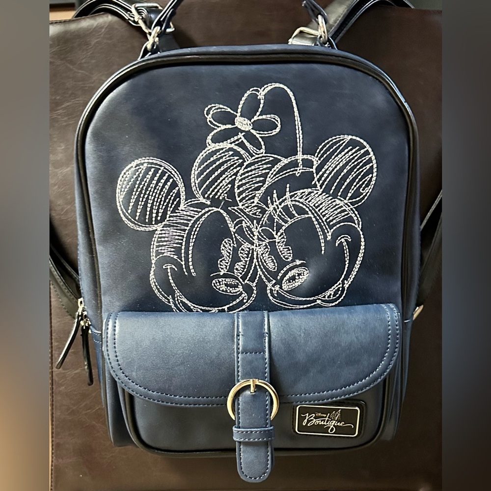 Disney Boutique Navy Blue Faux Leather Embroidered Backpack